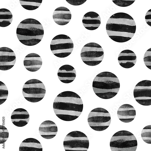 Black watercolor circles seamless pattern. Vector dotted print