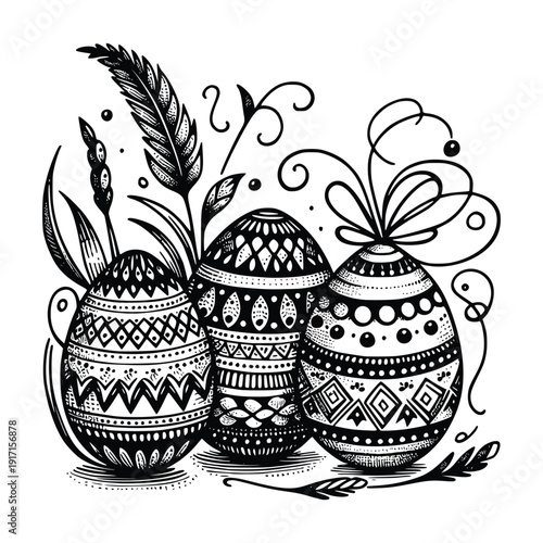 Detailed Easter Eggs Black and White