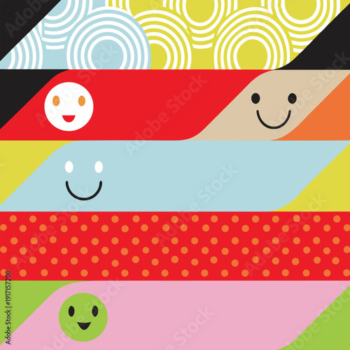 Diversity Faces Pattern With Positive Emotions, Mental Health Concept