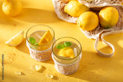 Tasty and cold lemonade with mint leaves and citrus.