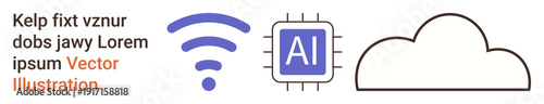 Artificial intelligence, wireless communication, cloud storage, digital connectivity, tech innovation, IoT. AI chip, wireless symbol and cloud graphic. Technology and digital connectivity concept