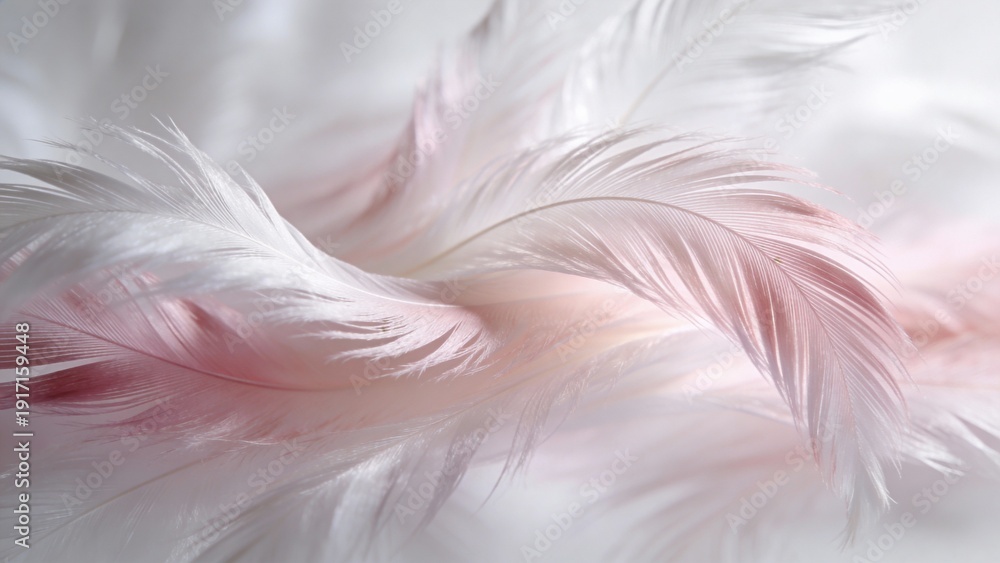 Fototapeta premium Abstract wave soft colour feather wisps in whites and pinks, delicate frond waves, feather-light ill