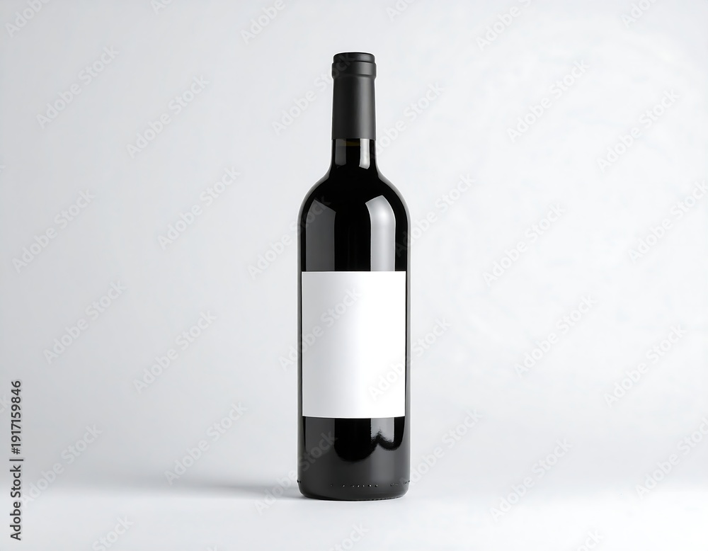 Obraz premium Tall, black wine bottle with blank white label against a white gradient background