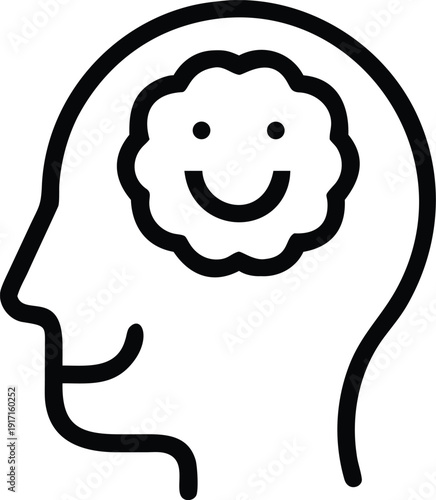 Brain Inside Head Profile Icon, Human Mind Psychology Illustration