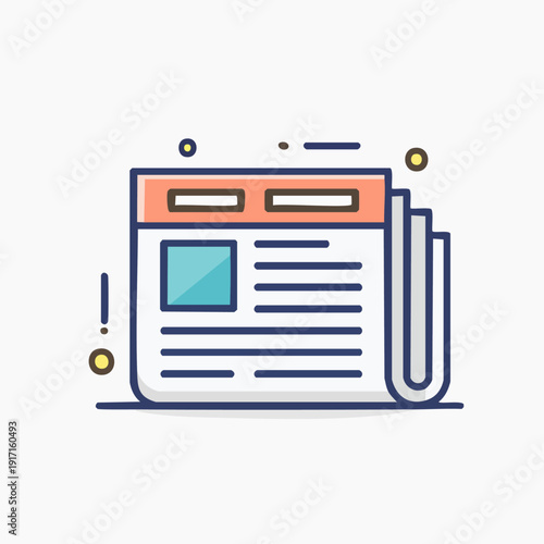 Newspaper Icon with Headlines and Image.