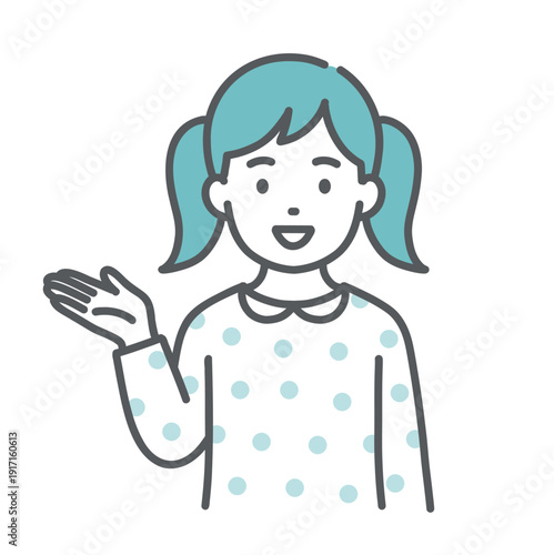 案内する・紹介する女の子（子ども）のイラスト（手のひら・上半身）