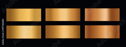 Gold gradient backgrounds with smooth foil textures. Color palette set with bronze, copper, and yellow gold tones isolated on black background