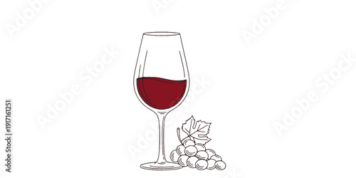 Wine and Grapes Minimalist Vector Illustration, Black and White Enotourism Art