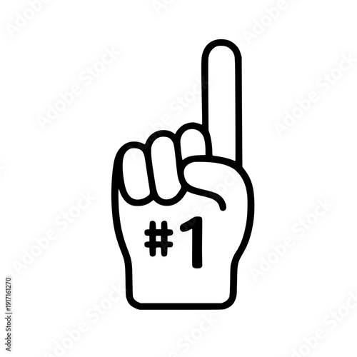 Number 1 (One) Fan Hand Glove With Finger Raised Flat Vector Icon silhouette