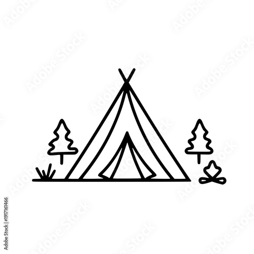 Camping Tent At Outdoor Camp Or Tipi / Teepee Flat Icon For Apps And Websites silhouette