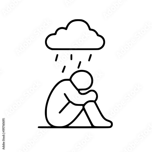 Cloud Rain Person In Depression, Sadness Vector Icon silhouette