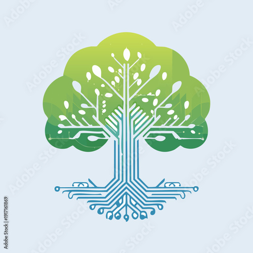 Digital Tree Circuit Board Design Illustrating Technology and Nature Integration.