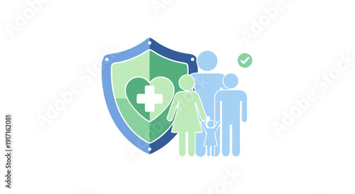 Stylized illustration representing family health insurance coverage and secure medical protection for loved ones