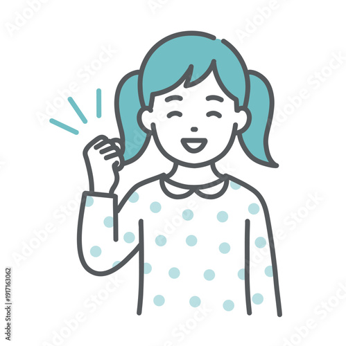 ガッツポーズをして喜ぶ女の子（子ども）のイラスト（達成・上半身）