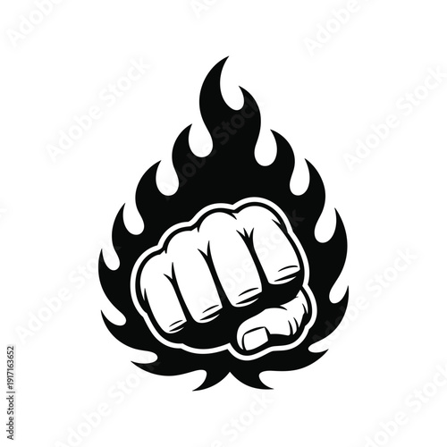 Fist surrounded by flames symbolizing strength and passion