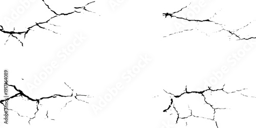 Cracked wall with broken glass and peeling white paint vector art