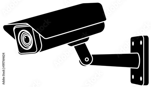 Black silhouette icon representing a wall mounted security surveillance camera system used for monitoring and protection against crime in various locations.