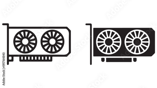 Minimalist icon design of computer hardware components, graphics card, technology, circuit, electronics