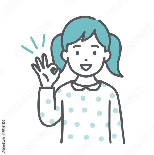OKサインを出す女の子（子ども）のイラスト（笑顔・上半身）