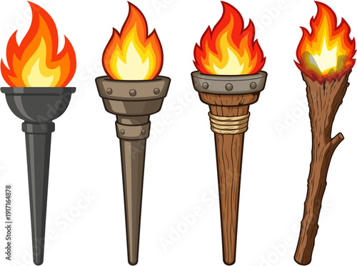 Medieval Colored Torch Vector Pack Set