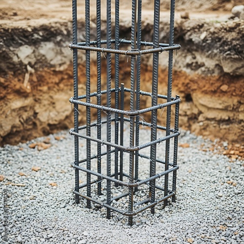 Reinforcement steel cage for concrete structure, foundation construction site