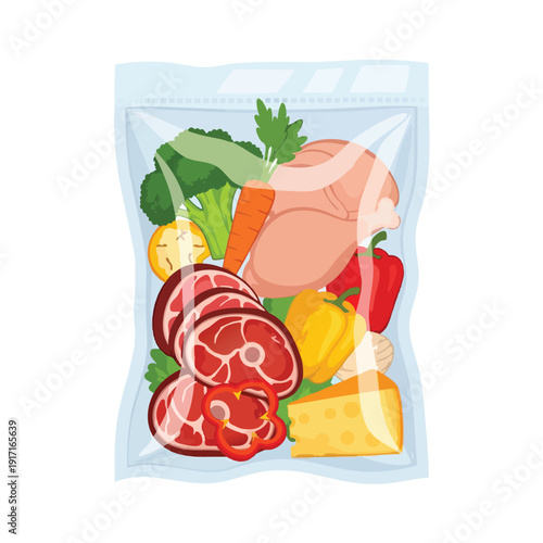 Healthy Fresh Food in a Transparent Bag for Meal Preparation and Grocery Shopping
