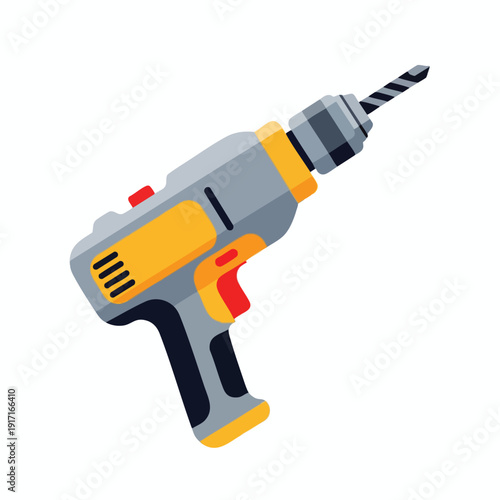 Stylized Digital Illustration of a Power Drill for Construction and Home Improvement Projects