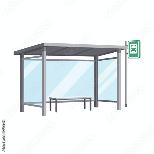 Modern Bus Stop Shelter with Seating and Digital Information Display