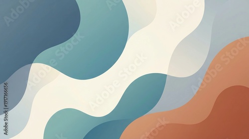 Wallpaper Mural Abstract Wavy Layered Background with Organic Fluid Shapes in Muted Blue, Teal, Beige, and Terracotta Tones Torontodigital.ca