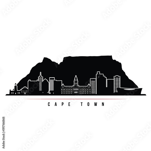 Cape town skyline silhouette featuring table mountain and city buildings