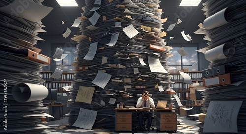 Wallpaper Mural A high pile of documents and files representing office work or bureaucracy Torontodigital.ca