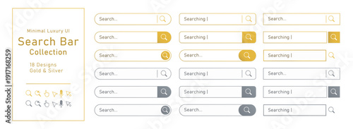 Minimal Luxury Search Bar UI Collection – Gold and Silver Web Interface Elements Set