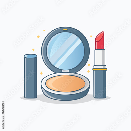 Cosmetics Set - Powder, Lipstick, and Makeup Essentials.