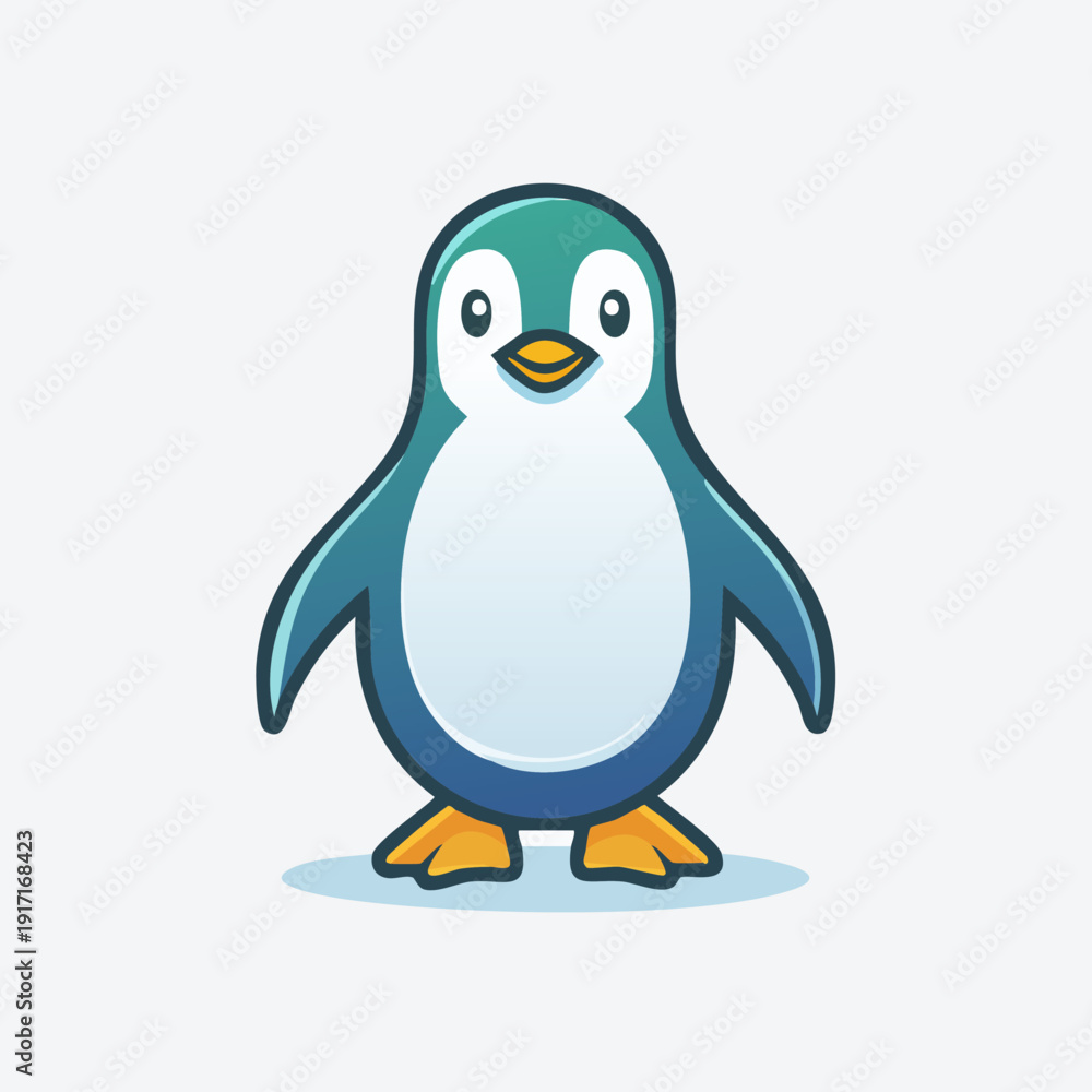 Obraz premium Cute cartoon penguin standing upright with blue and white colors.