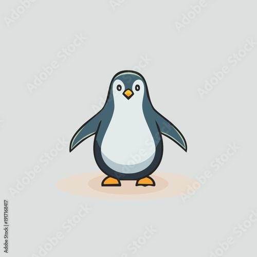 Cute cartoon penguin standing upright on a light surface.