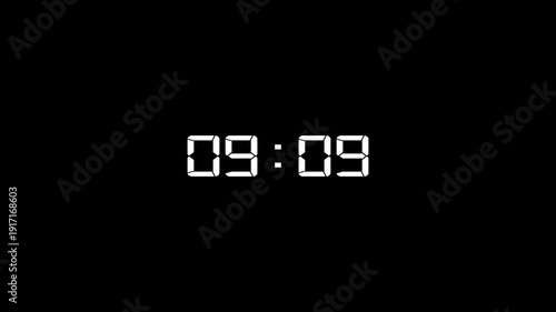 A minimalist digital clock displaying the time 10: 00 min in bright white segmented digits against a stark black background with no other visual present, creating a clean and modern aesthetic for