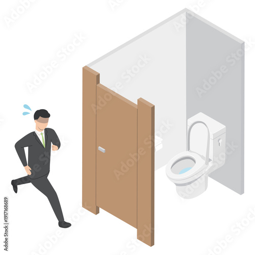 トイレに駆け込む会社員男性・アイソメトリック
