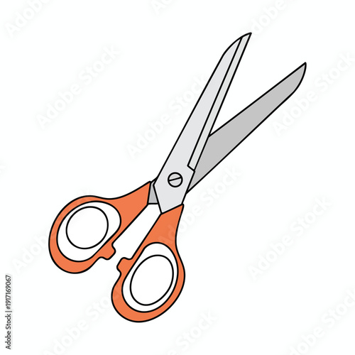 Orange handled scissors on white background