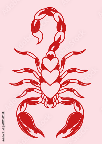 Romantic Animal Silhouettes Decorated with Heart Shapes, Valentine’s Day Love Scorpion in Valentine Pink, February 14