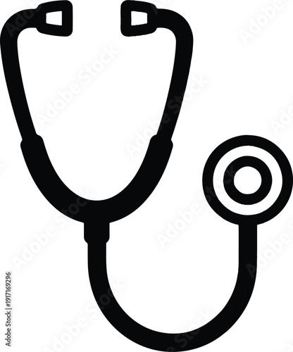 Simple black outline of a stethoscope icon, a common medical instrument used for listening to internal body sounds, symbolizing healthcare and diagnostics