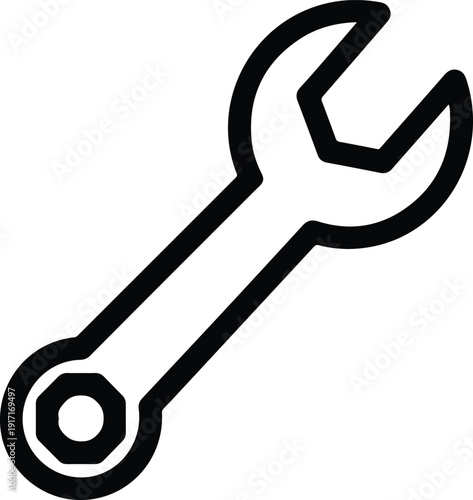 A Simple Line Art Icon of a Wrench, Symbolizing Repair, Tools, and Mechanical Work