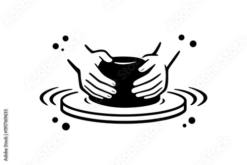 Monochrome pottery wheel: hands shaping clay into art