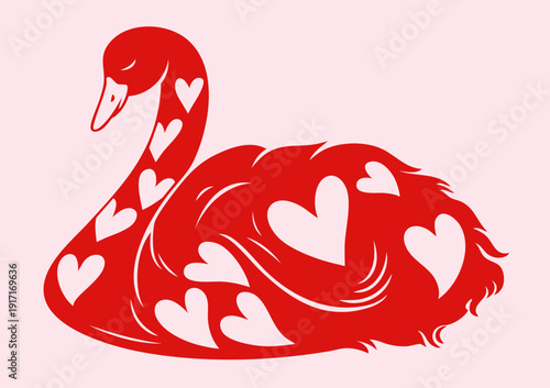 Valentine Pink Swan Silhouette with Heart Patterns for Valentine’s Day Romantic Love Decor, February 14