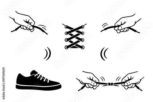 Step-by-step illustration of shoe lacing techniques and knots