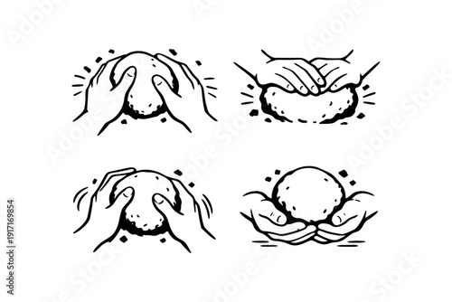 Hand techniques for kneading dough: pressing, folding, rolling, and shaping