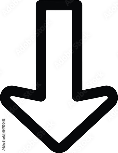 A bold, black, downward-pointing arrow symbol, suitable for indicating direction, progression, or a call to action on digital platforms