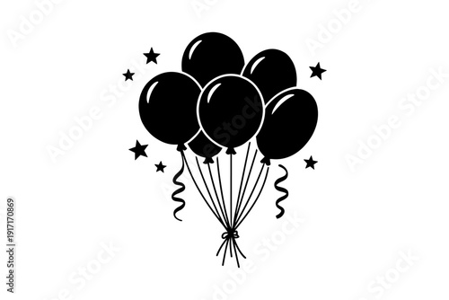 Black balloons and stars: celebratory graphic design