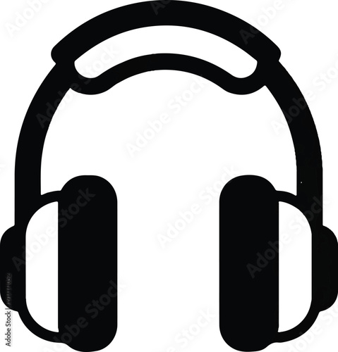 A black and white illustration of a pair of headphones, symbolizing audio, music, and sound