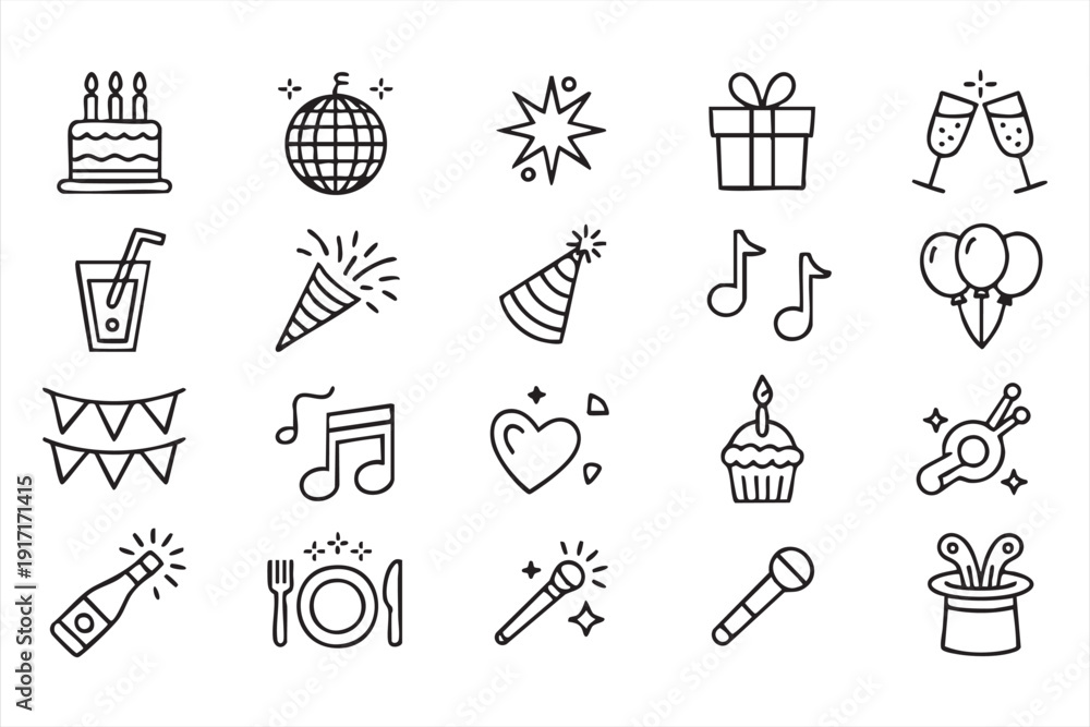 Fototapeta premium Holiday Party and Nightlife Outline Icons for Web and App Graphics