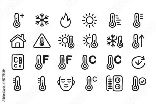 Thermometer Heat and Cold Control Outline Icon Set for Monitoring Systems